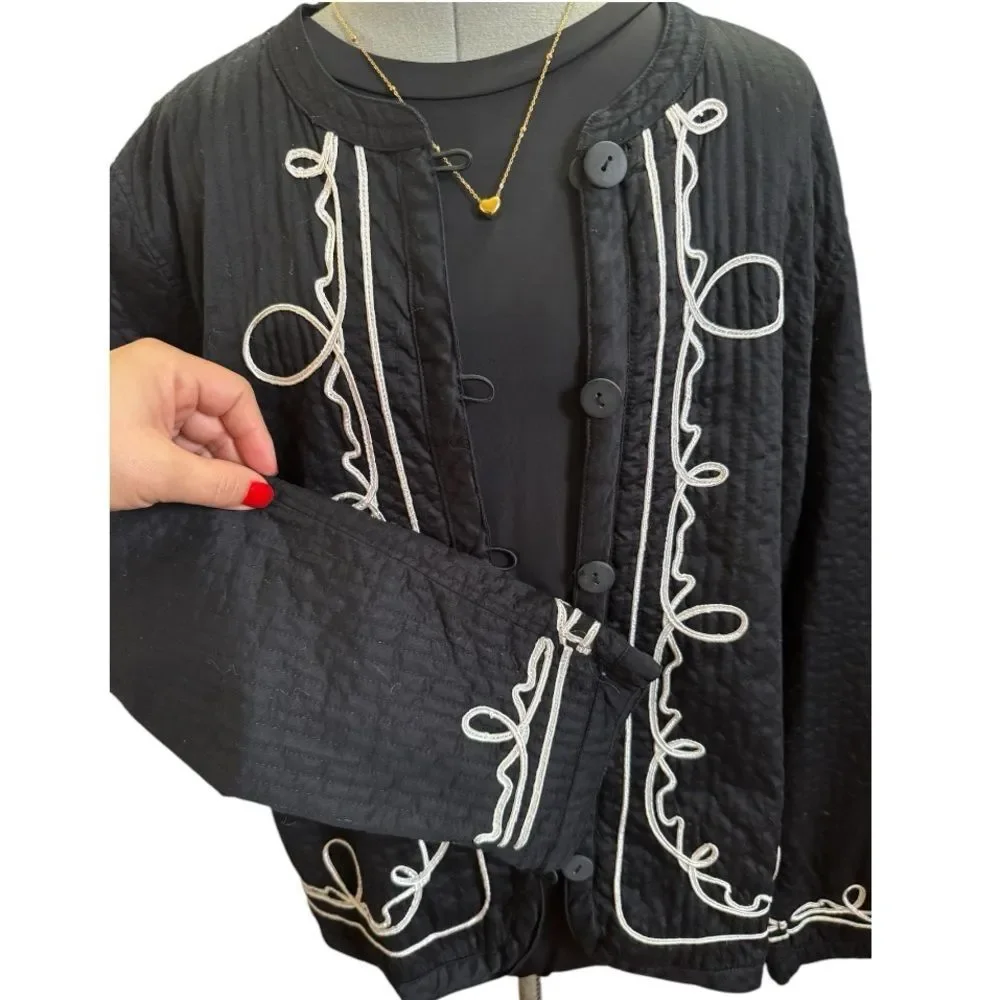 Black lightweight quilted Cotton Embroidered Jacket size S - Picture 7 of 7